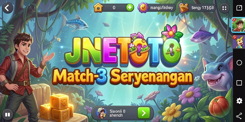 Tangkapan layar utama JNETOTO menampilkan gameplay Match-3 yang seru dan interaktif.