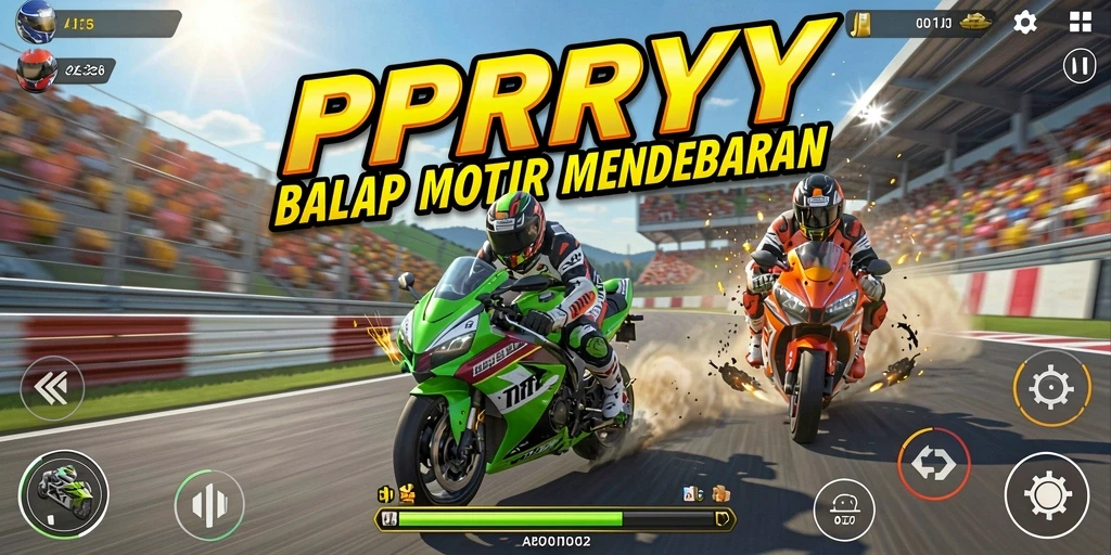 Screenshot PPRRYY menampilkan intensitas balapan motor yang seru.